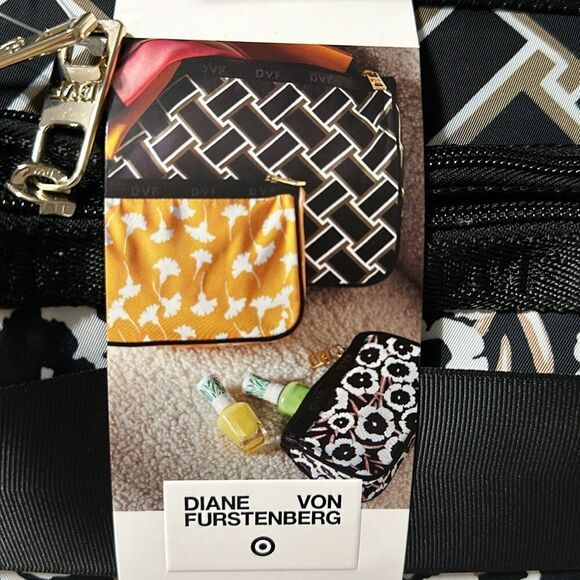 DVF x Target Black Gold WhiteāVintage Weave Ginkgo Poppy 3 pack Travel Pouches - Picture 5 of 14